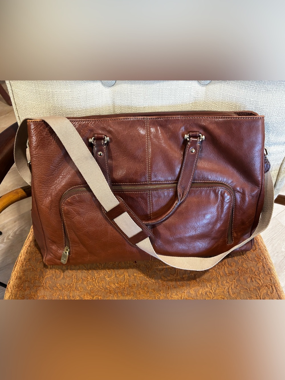 Brown Leather Liz Claiborne  Weekender Bag with Canvas Strap